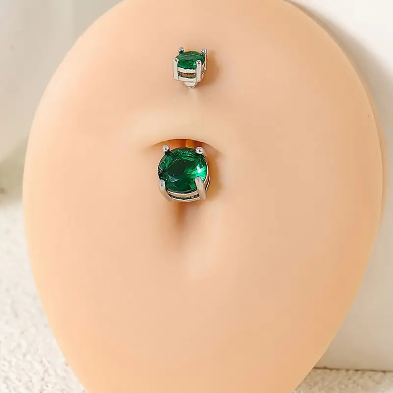 Luxurious Stainless Steel Double Round Zircon Belly Button Ring