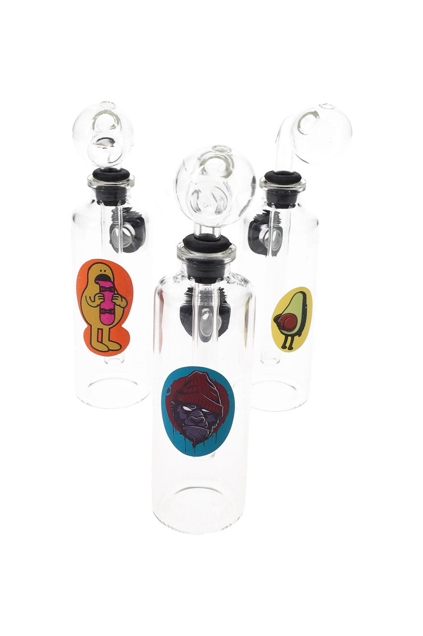 Small Clear Glass Bottle Oil Burner Bubbler Rig with Sticker Decal