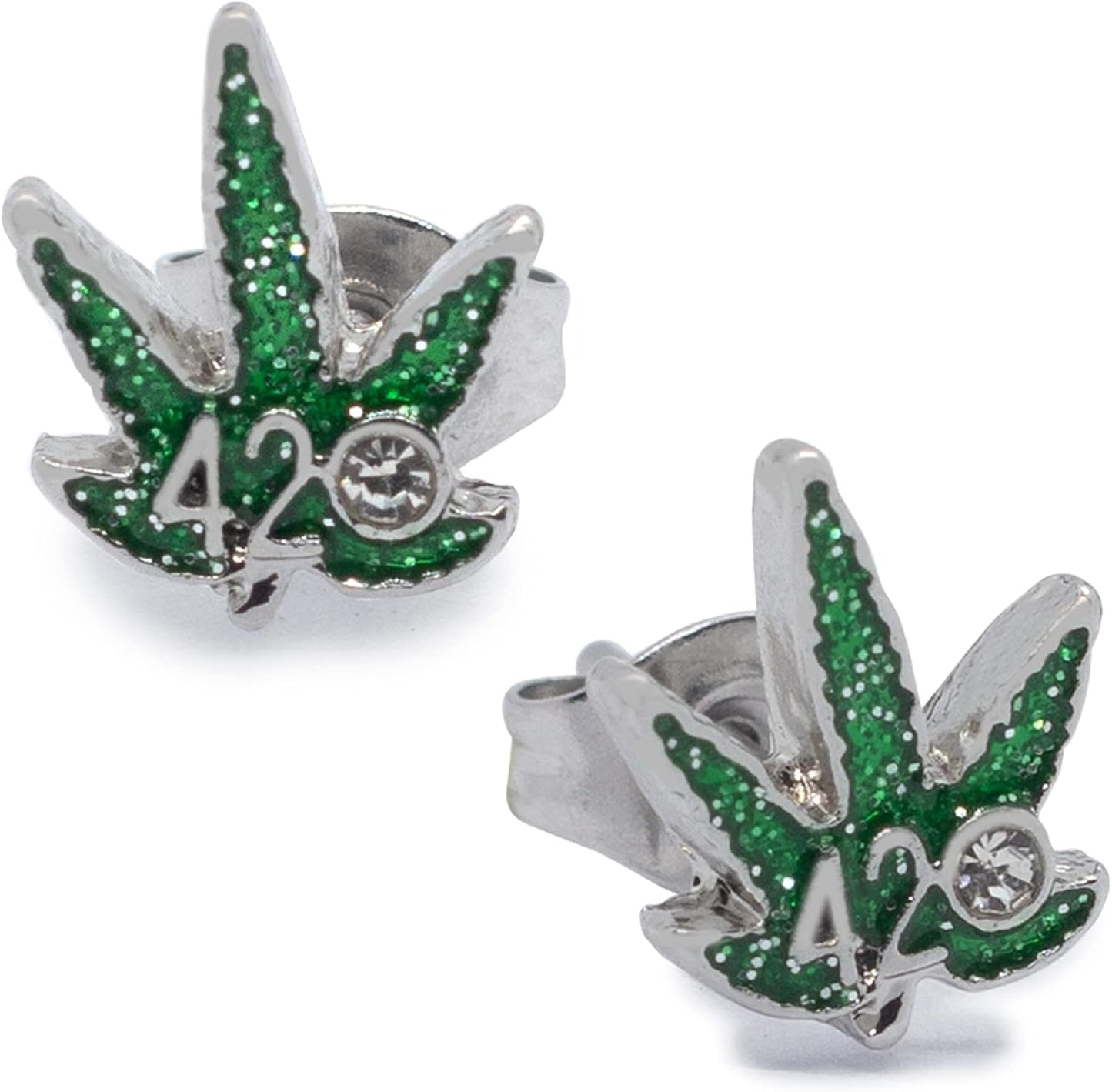 Stud Earrings Stainless Steel Ear Studs with 4/20 Symbol, Green Pot Leaf – Surgical Steel Earrings Studs for Women and Men Stud Earrings Set of 2