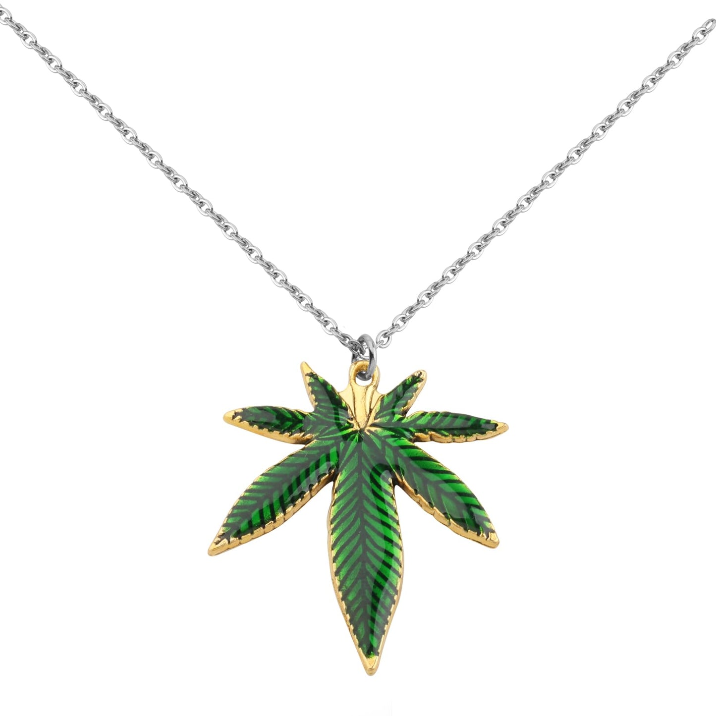 FUSTMW Marijuana Leaf Necklace Marijuana Weed Gifts Green Marijuana Pot Leaf Pendant Charm Necklace Jewelry for Women Men