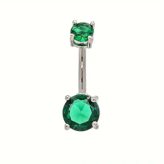 Luxurious Stainless Steel Double Round Zircon Belly Button Ring