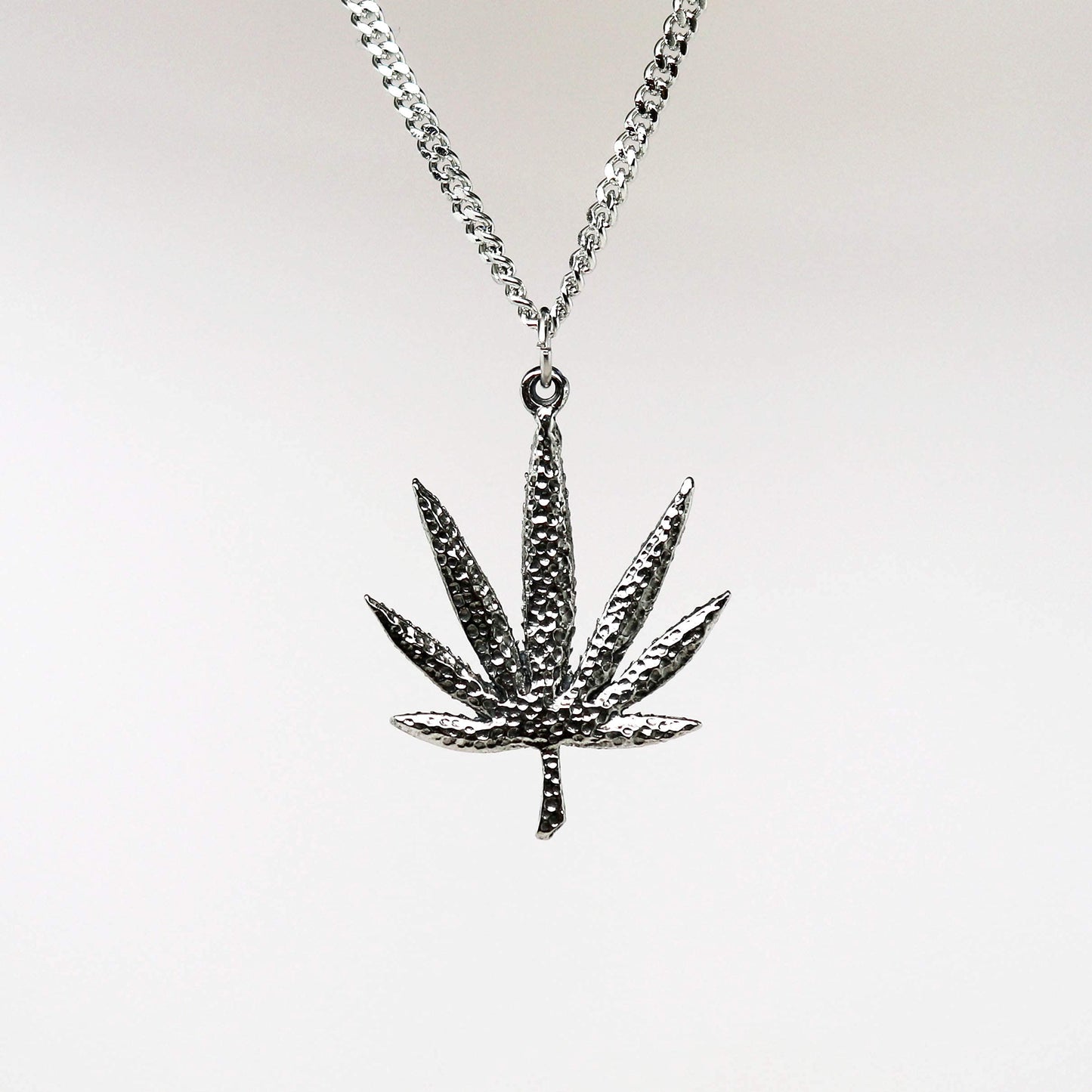 Marijuana Weed Pot Leaf Green Enamel on Silver Finish Pewter Pendant Necklace