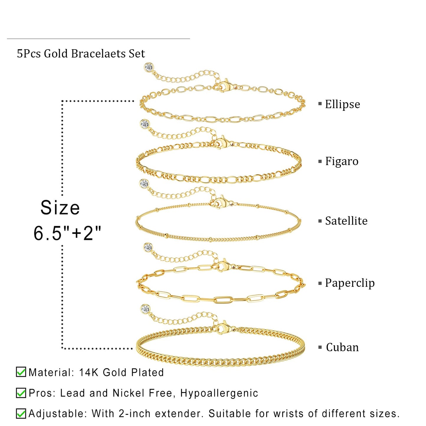 DEARMAY Gold Bracelets for Women Waterproof, 14K Real Gold Jewelry Sets for Women Trendy Thin Dainty Stackable Cuban Link Paperclip Chain Bracelet Pack Fashion Accessories Gifts for Womens