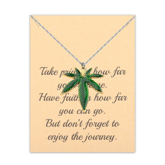 FUSTMW Marijuana Leaf Necklace Marijuana Weed Gifts Green Marijuana Pot Leaf Pendant Charm Necklace Jewelry for Women Men