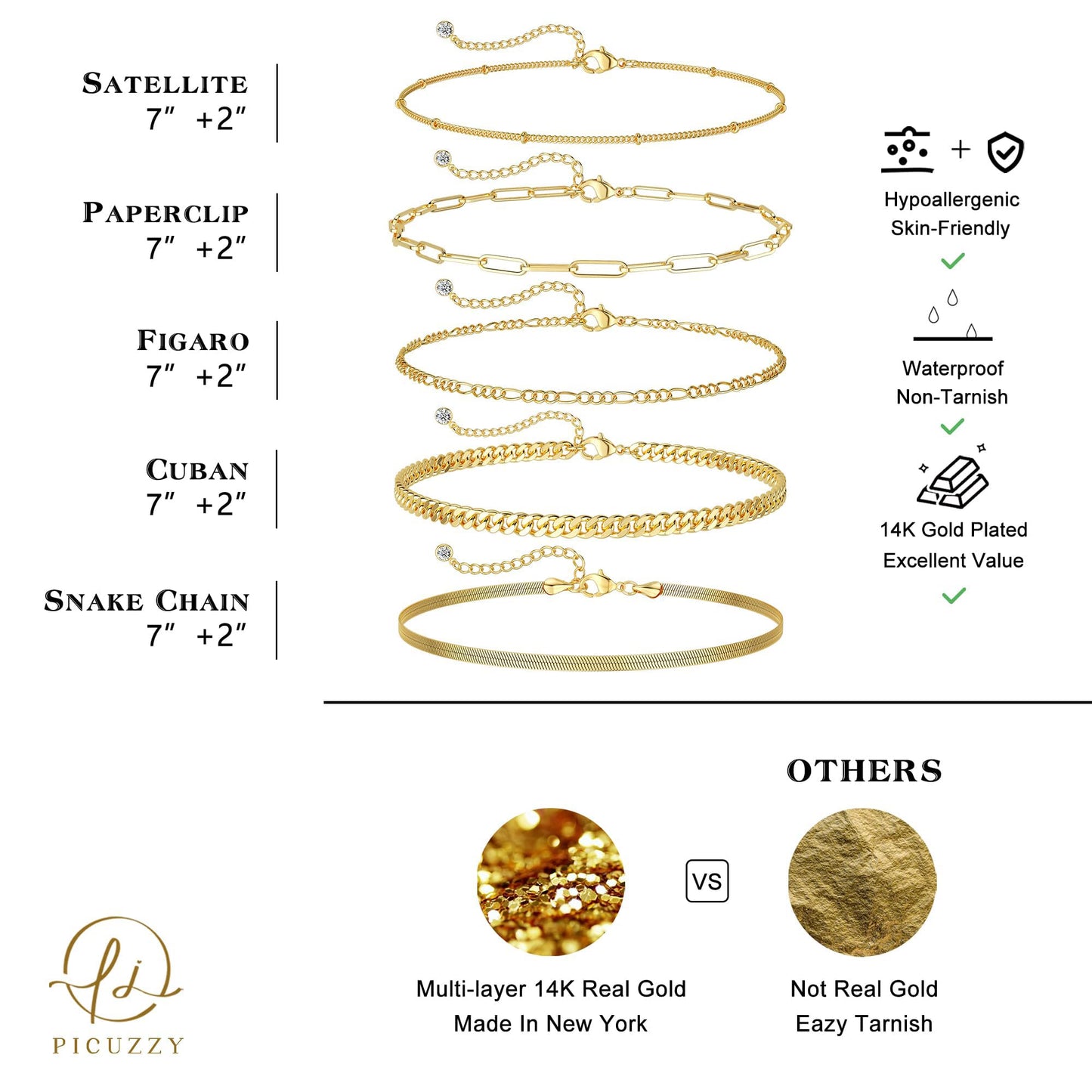 DEARMAY Gold Bracelets for Women Waterproof, 14K Real Gold Jewelry Sets for Women Trendy Thin Dainty Stackable Cuban Link Paperclip Chain Bracelet Pack Fashion Accessories Gifts for Womens