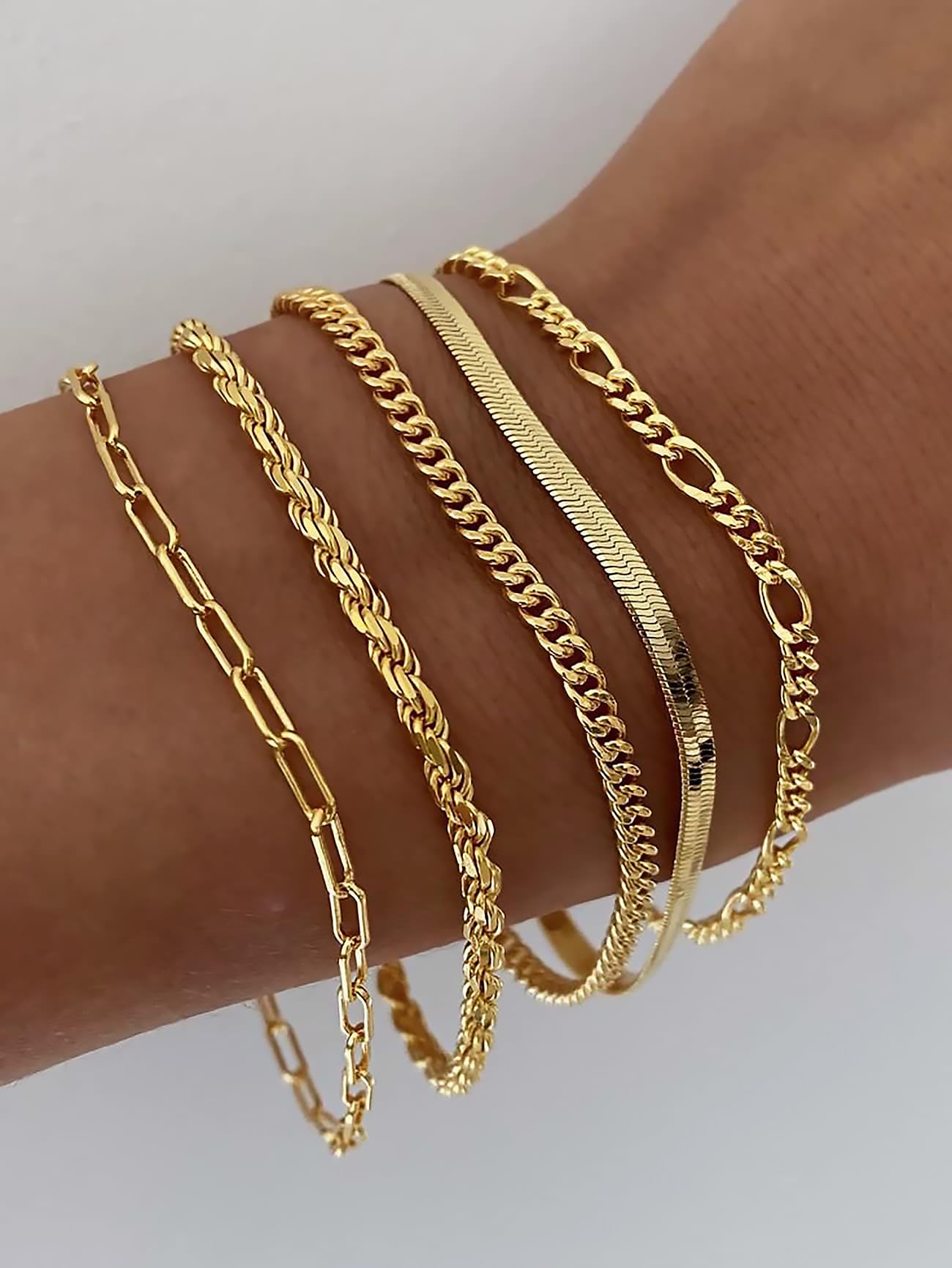 DEARMAY Gold Bracelets for Women Waterproof, 14K Real Gold Jewelry Sets for Women Trendy Thin Dainty Stackable Cuban Link Paperclip Chain Bracelet Pack Fashion Accessories Gifts for Womens