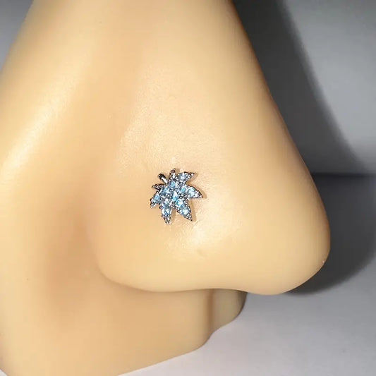 Inlaid Shiny Zircon Leaf Shape Nose Stud Ring