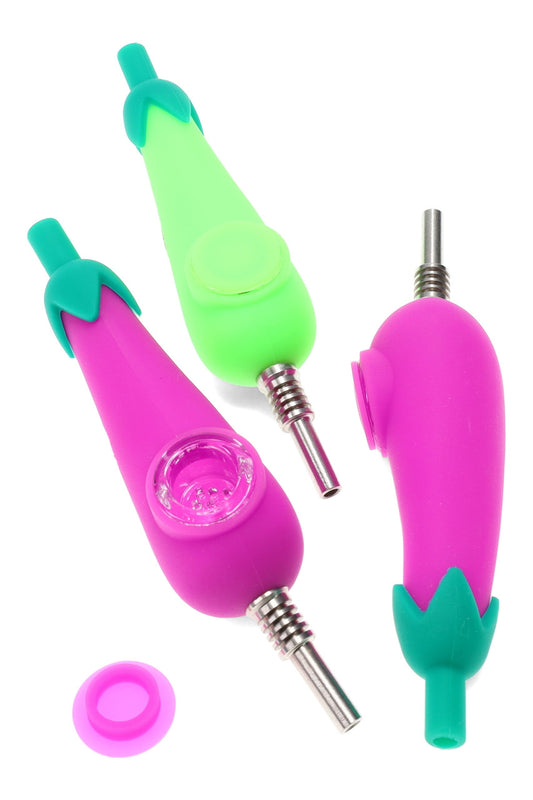 4" Silicone Eggplant 2 in 1 Dab Straw Hand Pipe