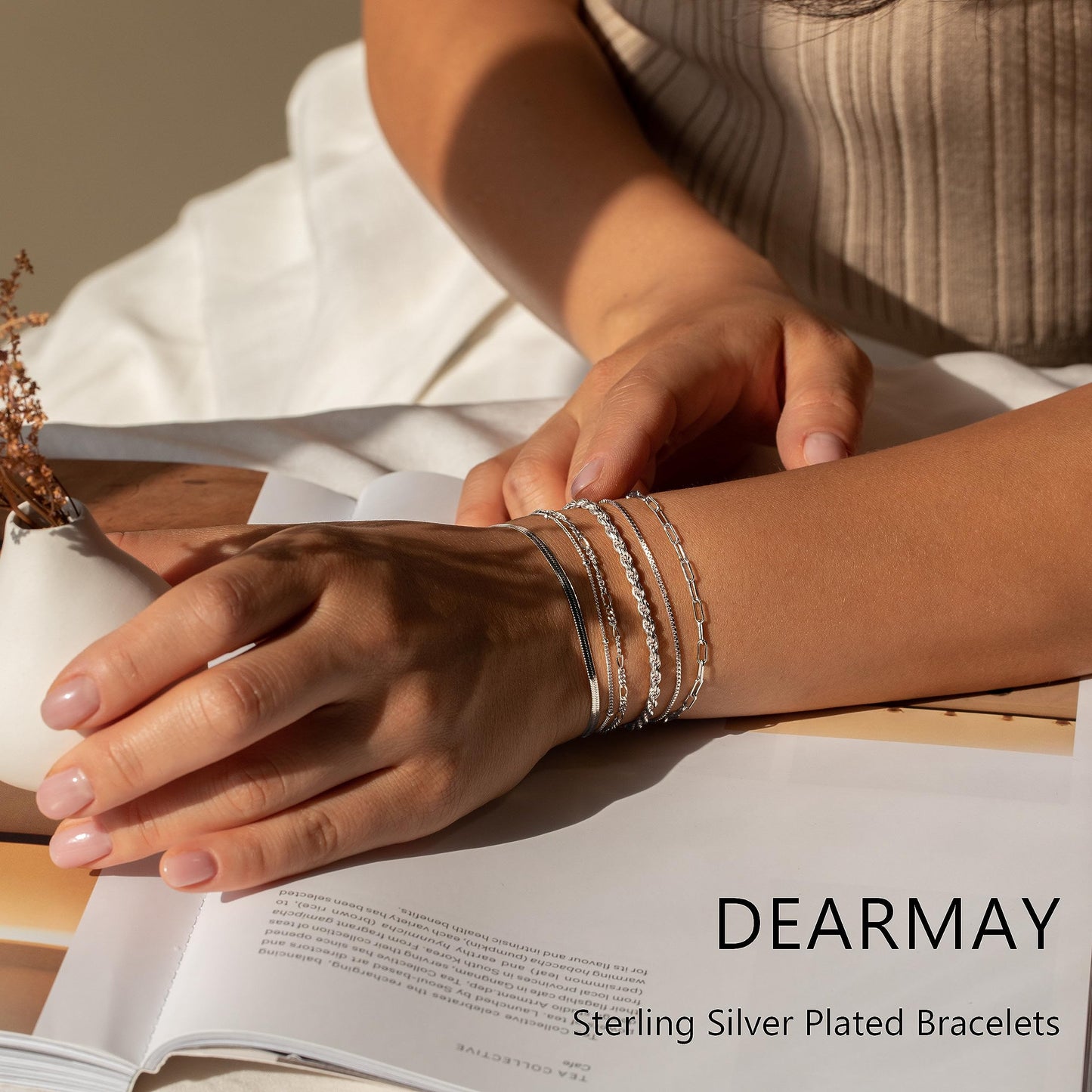 DEARMAY Gold Bracelets for Women Waterproof, 14K Real Gold Jewelry Sets for Women Trendy Thin Dainty Stackable Cuban Link Paperclip Chain Bracelet Pack Fashion Accessories Gifts for Womens