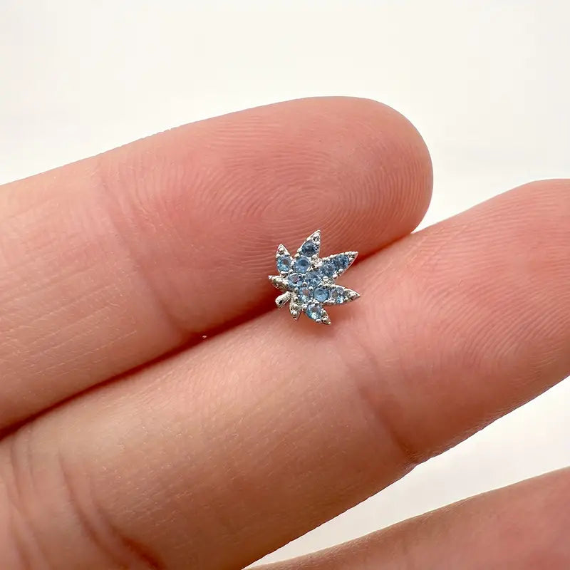 Inlaid Shiny Zircon Leaf Shape Nose Stud Ring