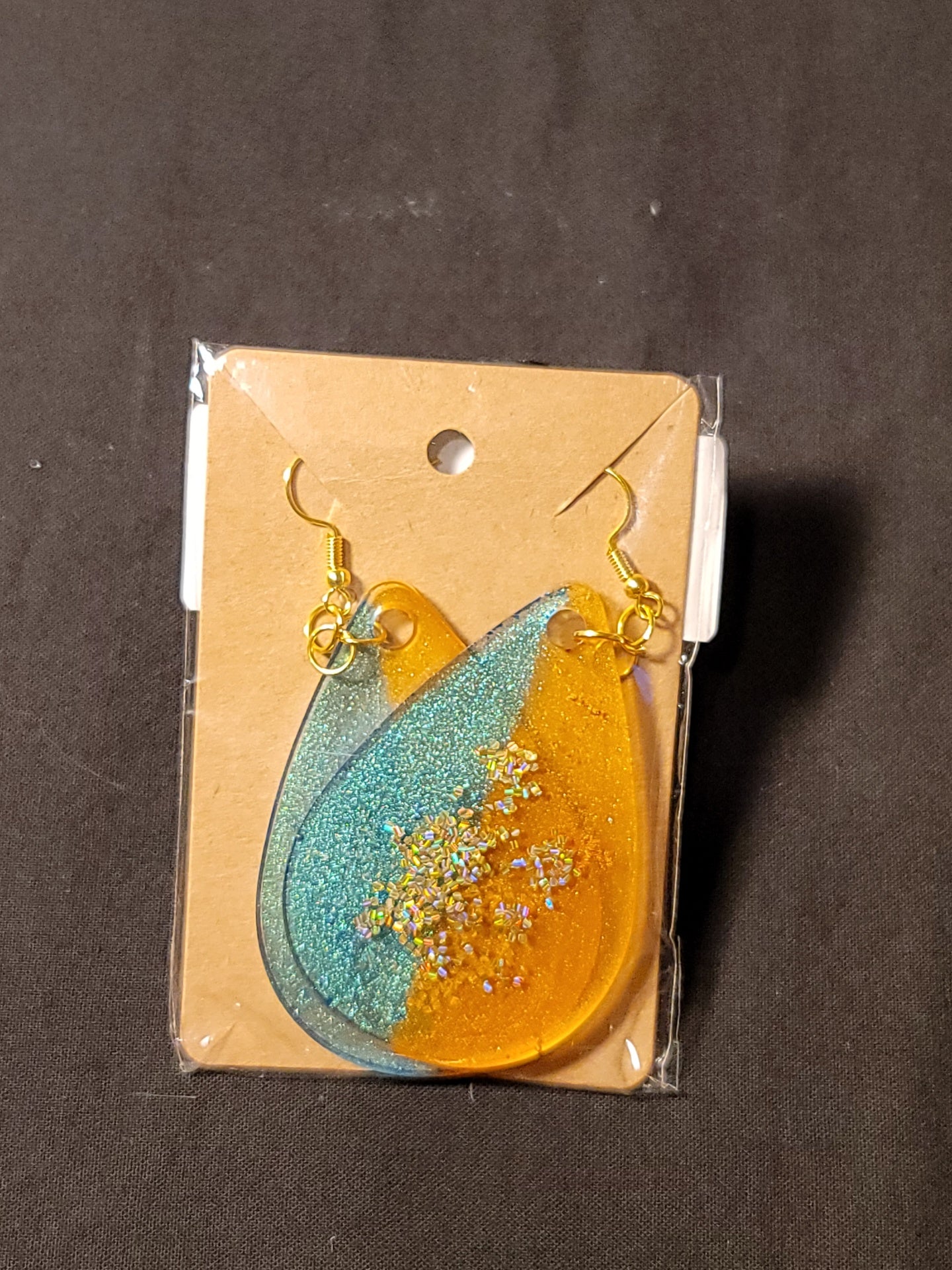 Blue Orange Tear Drop Earrings