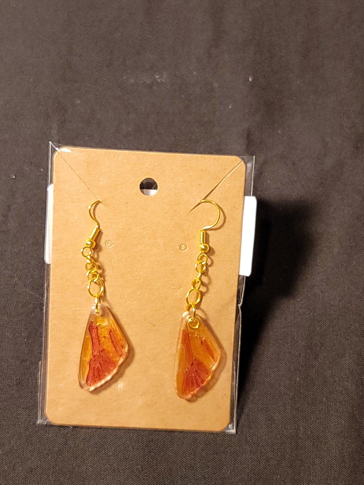 Orange-red small wings earrings