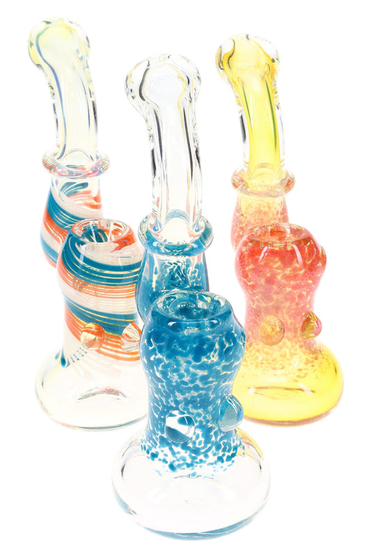 5.5" Small Multicolor Swirl Striped Color Changing Glass Sherlock Bubbler