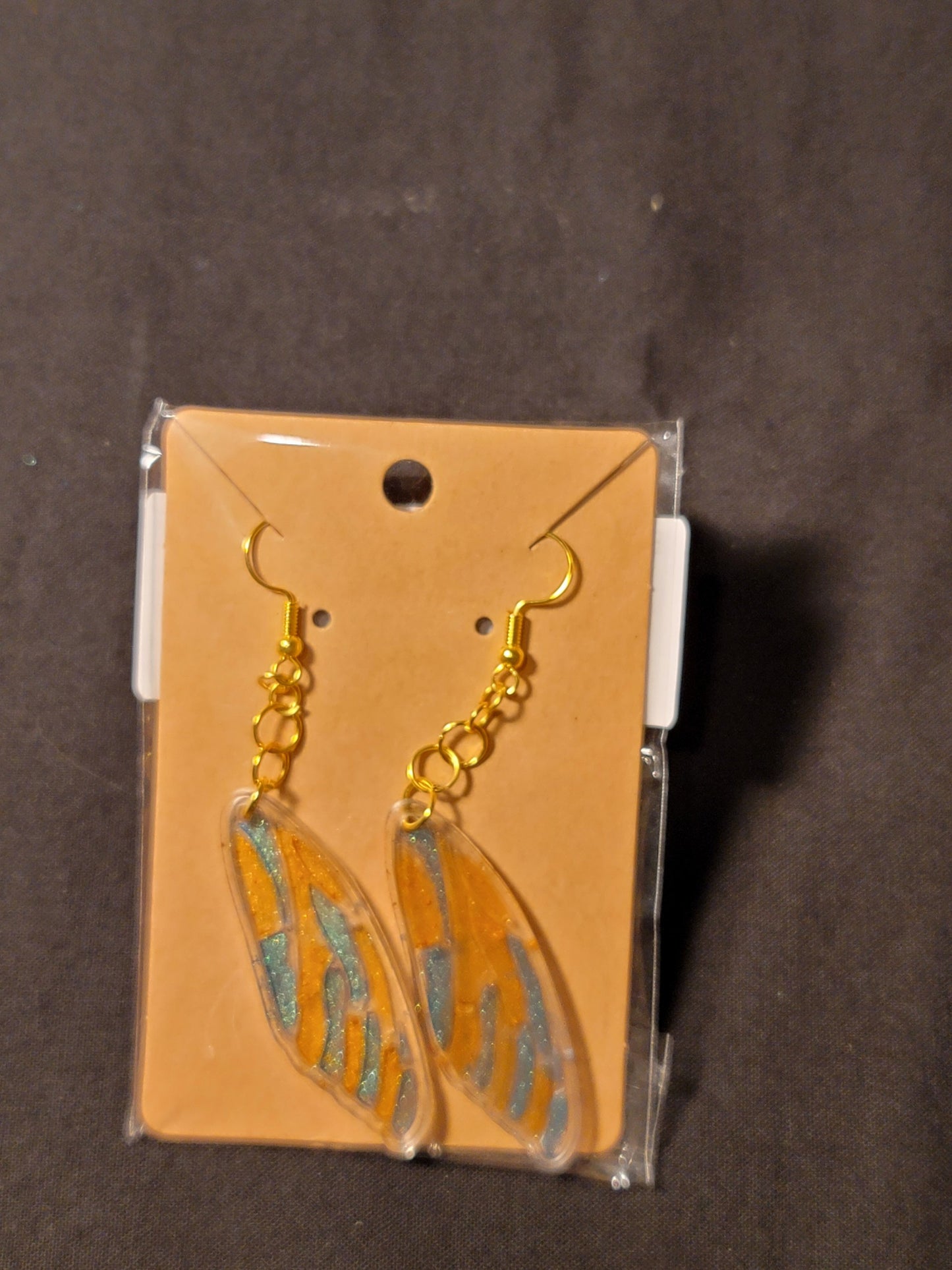 Blue and Orange long wings earrings