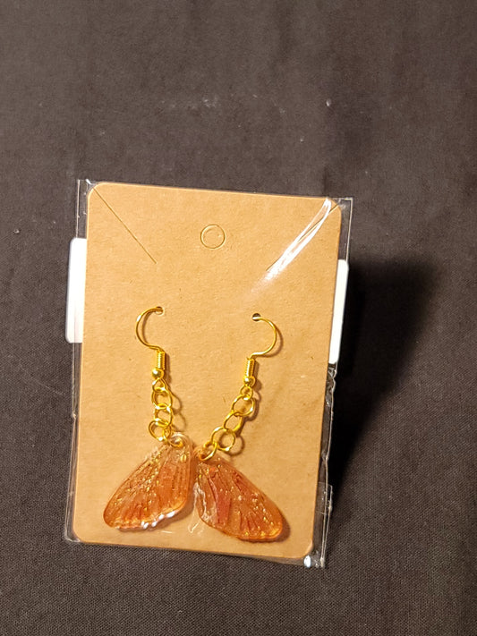 Gold Red small wings earrings