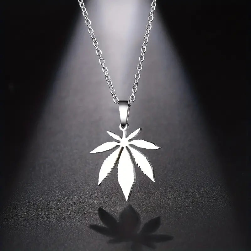 1pc  Stainless Steel Leaf Pendant Necklace