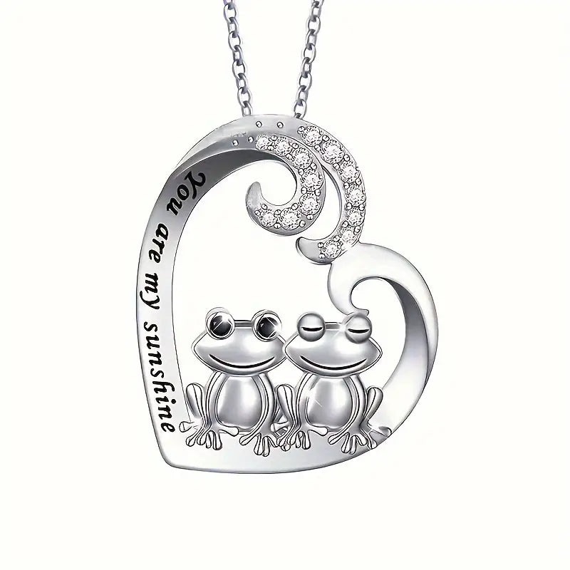 Exquisite Heart-Shaped Frog Couple Pendant Necklace