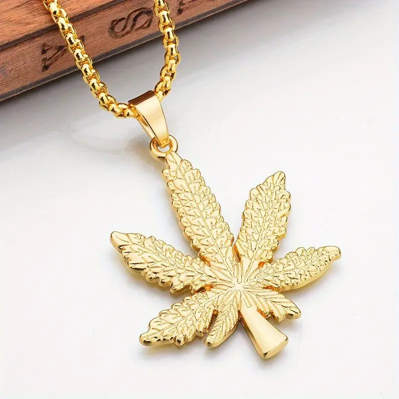 1pc Men's Stainless Steel Hip Hop Maple Leaf Necklace