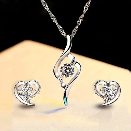 Heart Shaped Earrings and Necklace Set