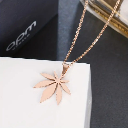 1pc  Stainless Steel Leaf Pendant Necklace