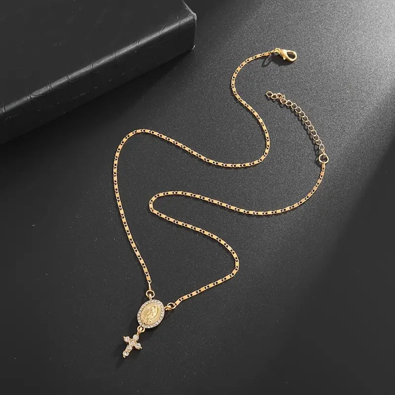 Elegant Religious Mary The Virgin Cross Amulet Pendant Necklace