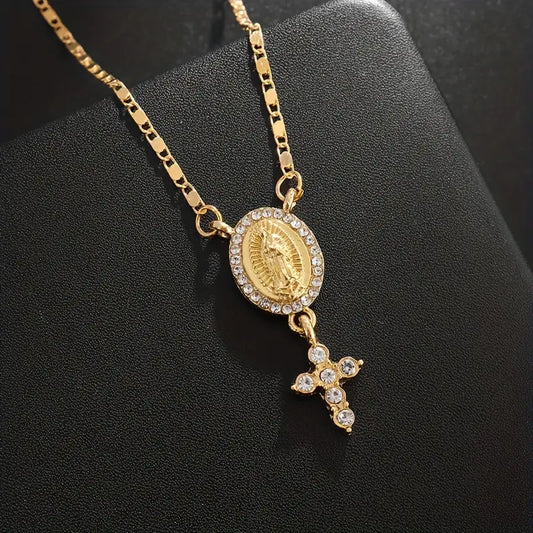 Elegant Religious Mary The Virgin Cross Amulet Pendant Necklace