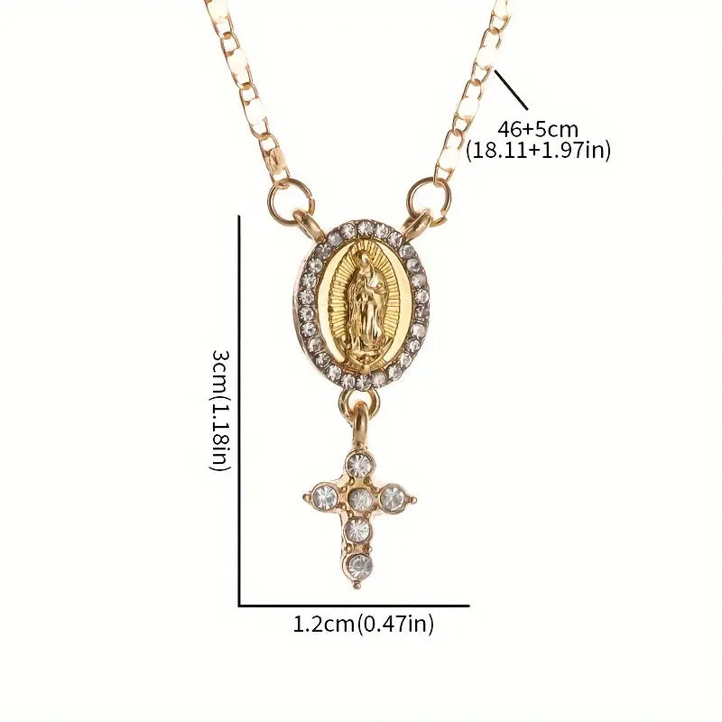 Elegant Religious Mary The Virgin Cross Amulet Pendant Necklace