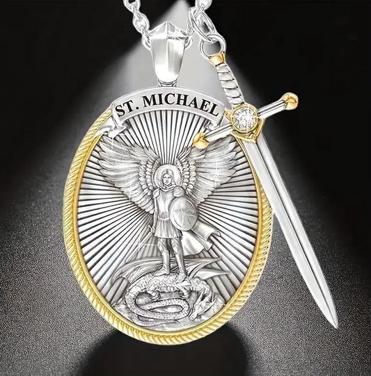 Saint Michael Archangel With A Sword Pendant Necklace