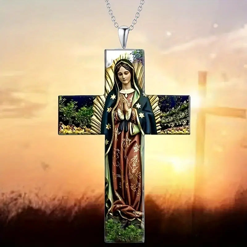 Virgin Mary Cross Pendant Necklace