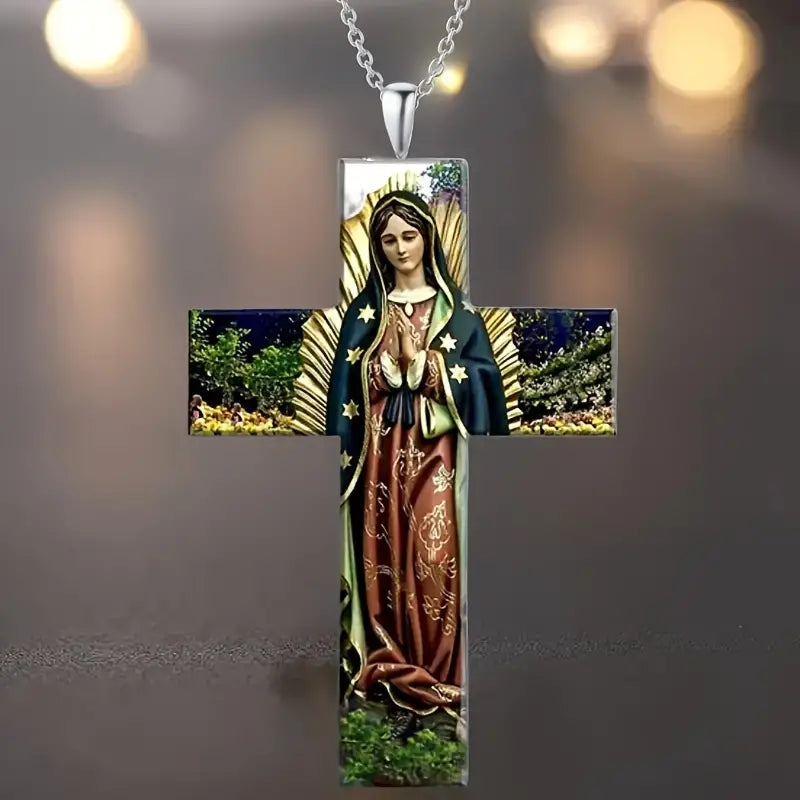 Virgin Mary Cross Pendant Necklace